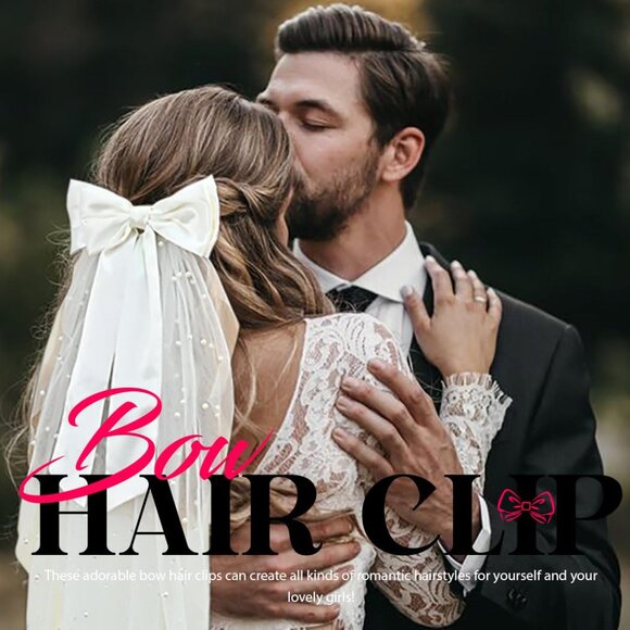 Wedding Bow Veil for Women Bridal Bachelorette Party Hair Clip White - Picture 7 of 7
